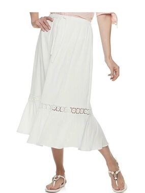 Cathy Daniels White Crochet-Trim Midi Skirt Gauze